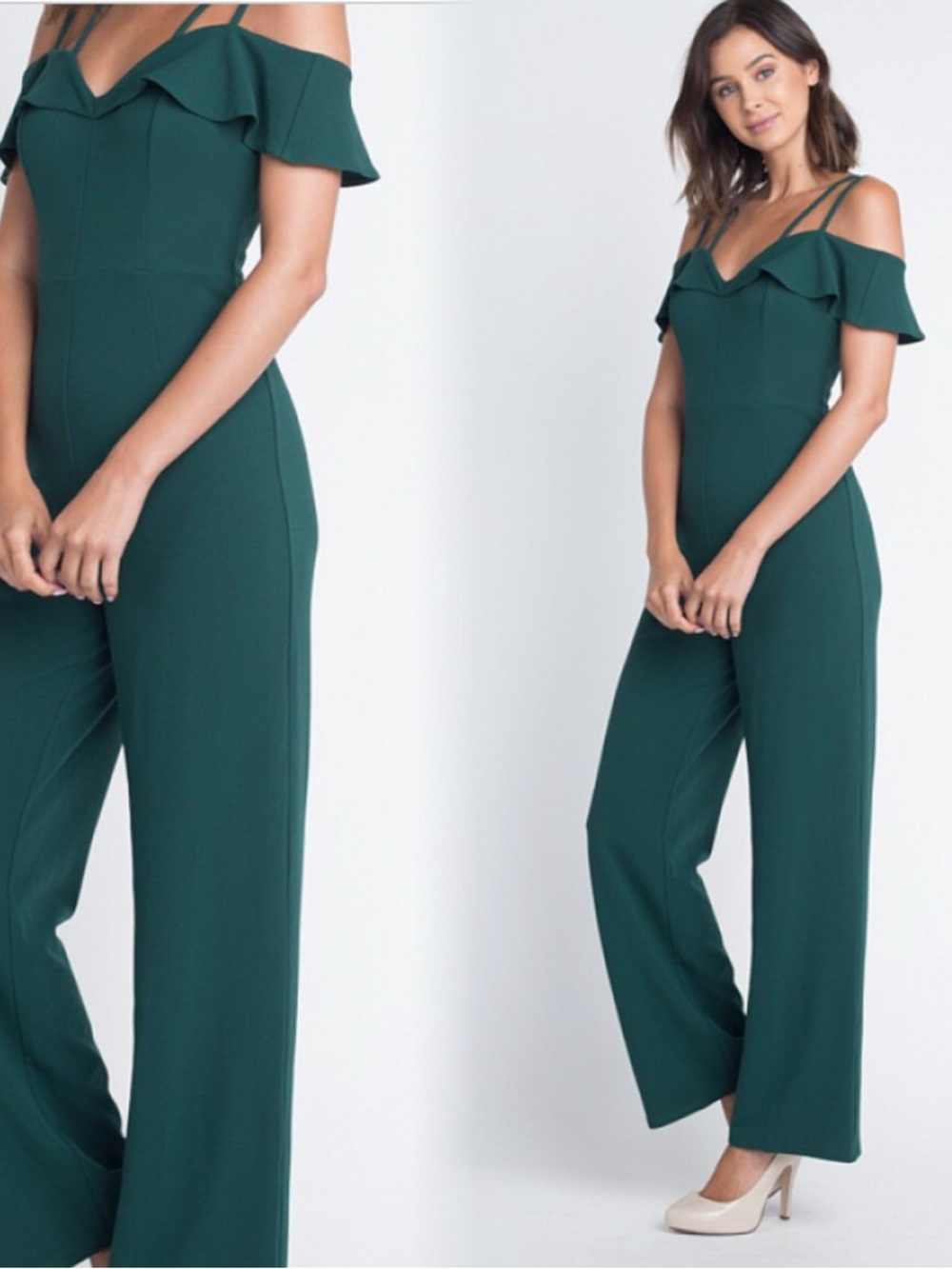 Off-Shoulder Strappy Jumpsuit in Deep Green - Picture 4 of 11